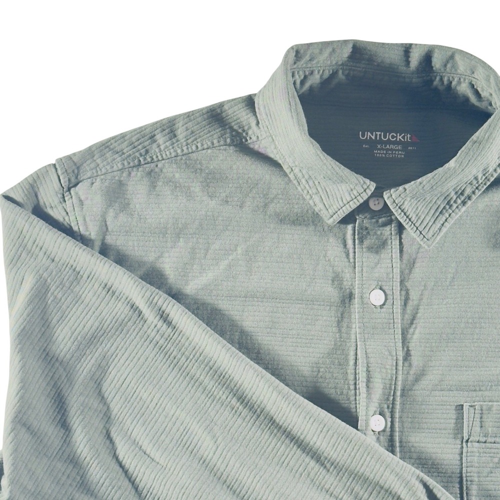 283 | UNTUCKit Mens XL Ribbed Cotton Casual Long Sleeve Button Down Shirt Green